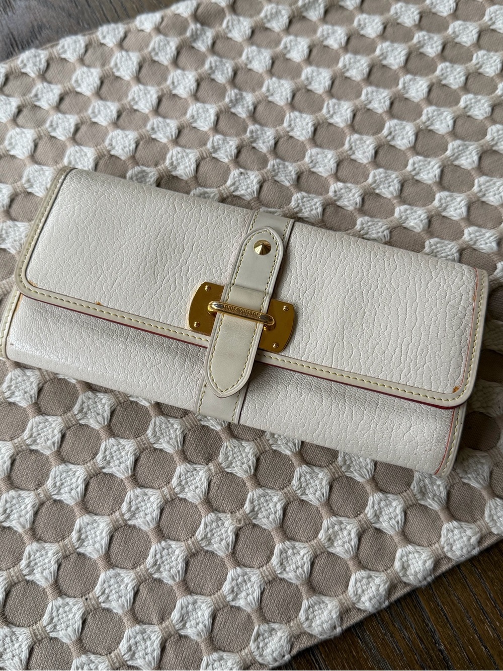 Louis Vuitton Suhali Cream Leather Wallet with Gold Hardware